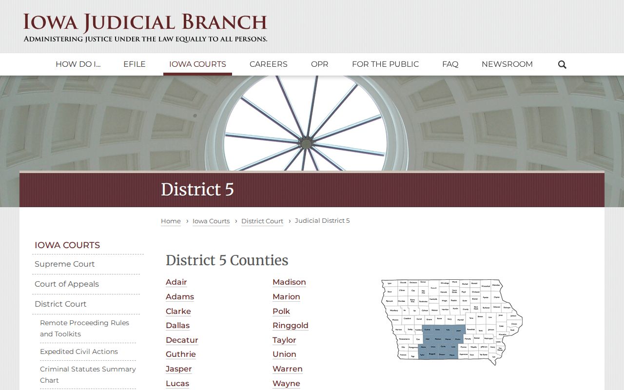 Fifth Judicial District information for Polk County criminal court cases