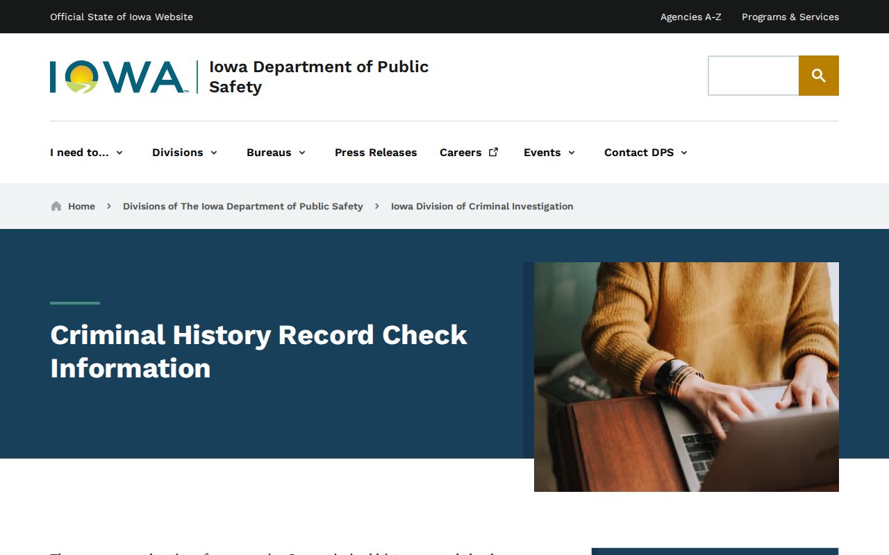 Polk County criminal history DCI record check page